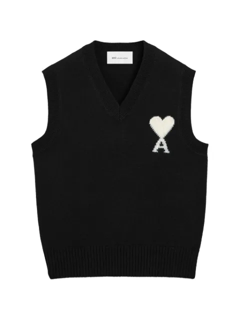 AMI Paris sleeveless wool sweater with Ami de Coeur Black H26UKS902018