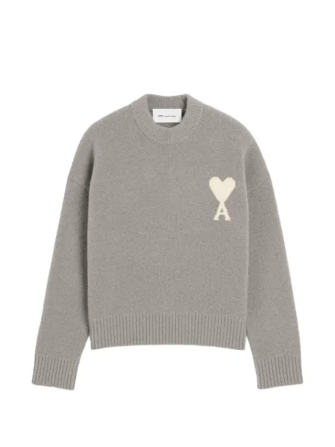 AMI Paris crewneck alpaca sweater with Ami de Coeur Grey H26UKS836KN0135