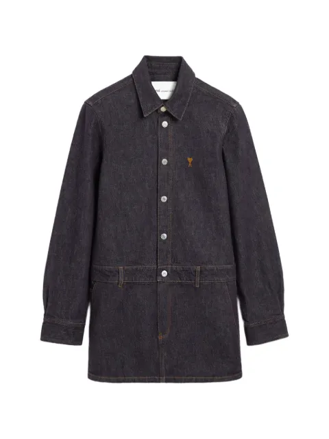AMI Paris cotton denim shirt dress with Ami de Coeur Blue H26FDR695DE0130