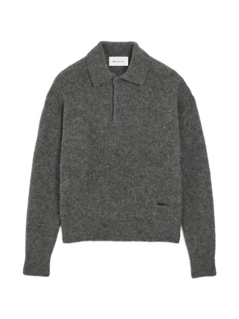 AMI Paris wool and alpaca polo with Ami embroidery Grey H26HPL405KN0021
