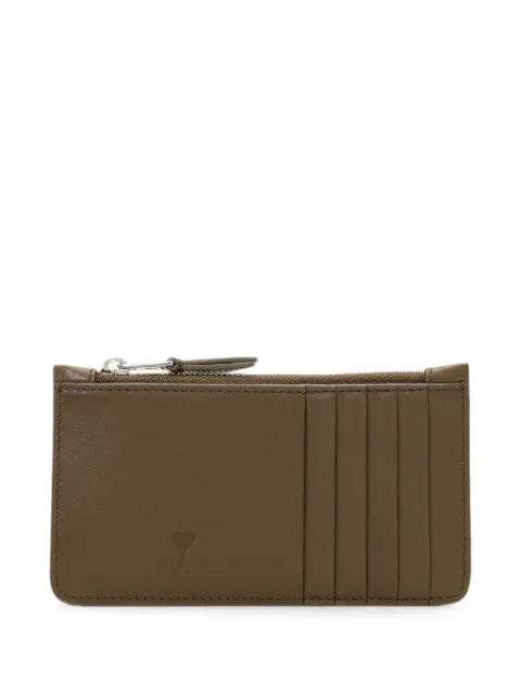 AMI Paris zipped cowhide leather card holder with Ami de Coeur Green H26USL729AL0217