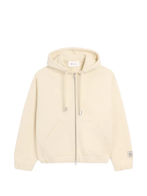 AMI Paris zipped cotton hoodie with heritage Ami Paris label Neutrals H26USW793JE0238