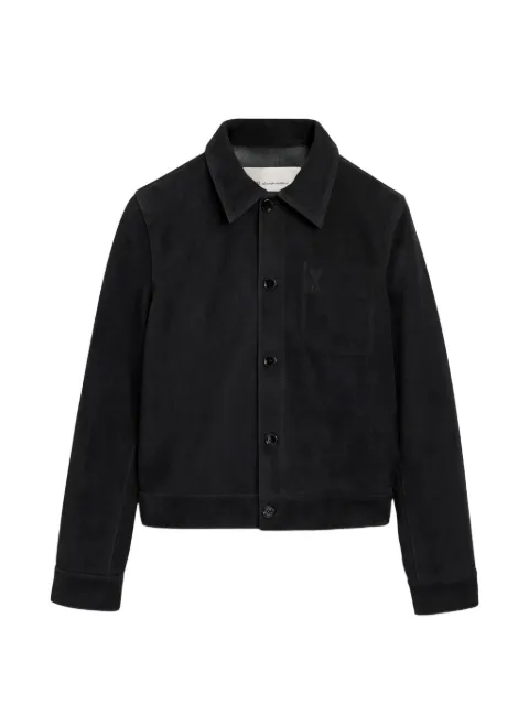 AMI Paris suede leather jacket with embossed Ami de Coeur Black H26HJK243LH0059