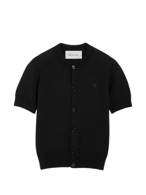 AMI Paris wool short-sleeve cardigan with Ami de Coeur Black H26FKC401KN0197