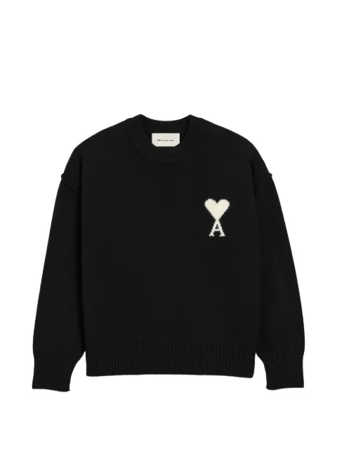 AMI Paris crewneck wool sweater with Ami de Coeur Black H26UKS838018