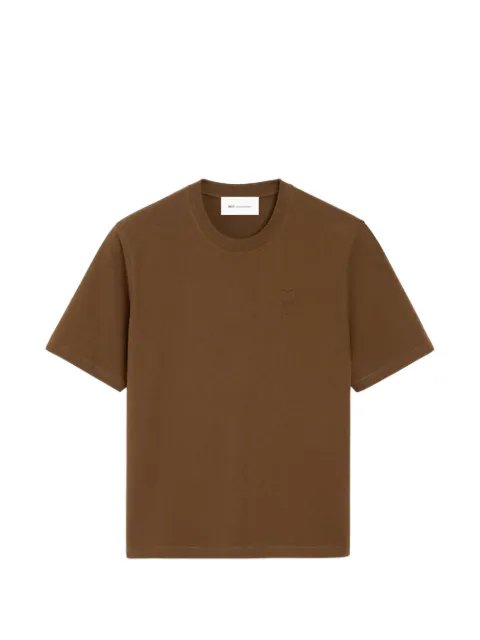 AMI Paris cotton T-shirt with embossed Ami de Coeur Brown UTS357726