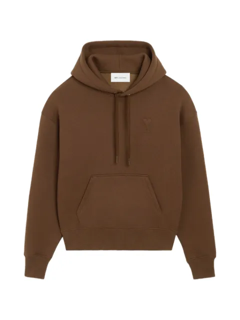 AMI Paris cotton hoodie with embossed Ami de Coeur Brown H26USW756749