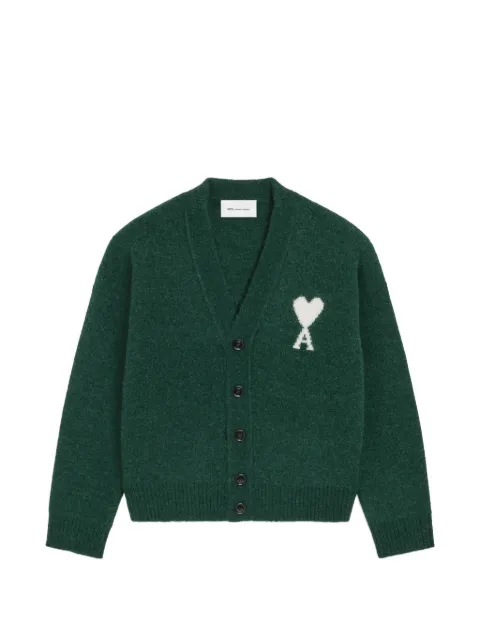 AMI Paris alpaca cardigan with Ami de Coeur Green H26UKC365KN0135