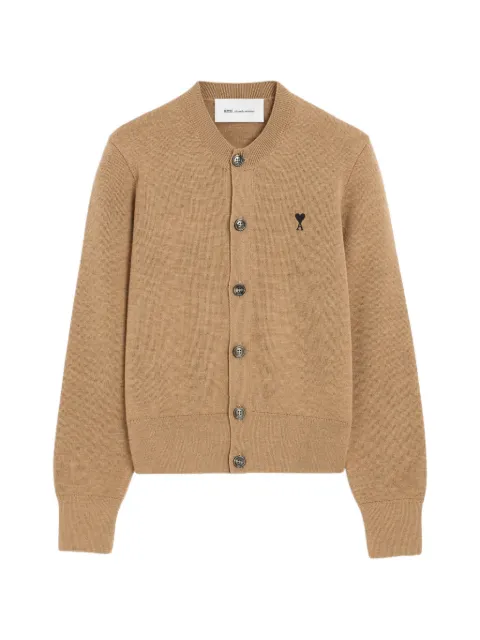 AMI Paris crew-neck wool cardigan with Ami de Coeur Neutrals H26FKC361001
