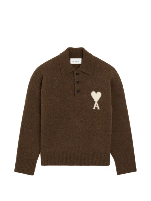 AMI Paris alpaca polo with Ami de Coeur Brown H26UPL408KN0135
