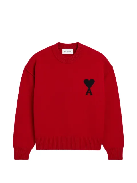 AMI Paris crew-neck wool sweater with Ami de Coeur Red H26UKS838018