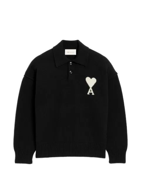 AMI Paris wool polo with Ami de Coeur Black H26UPL409018