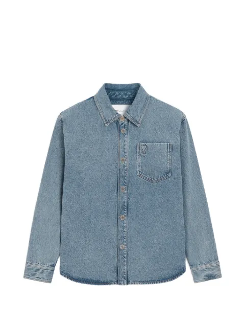 AMI Paris Cotton overshirt with Ami de Coeur Blue H26UJK918DE0046