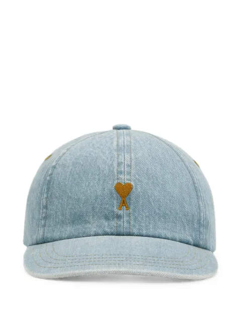 AMI Paris denim cotton cap with Ami de Coeur Blue H26UCP264DE0139
