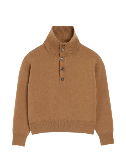 AMI Paris high buttoned collar wool sweater Brown H26UKS885KN0192