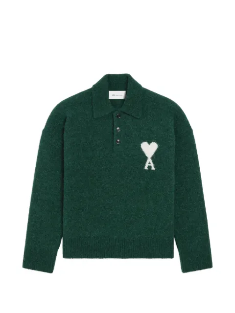 AMI Paris alpaca polo with Ami de Coeur Green H26UPL408KN0135