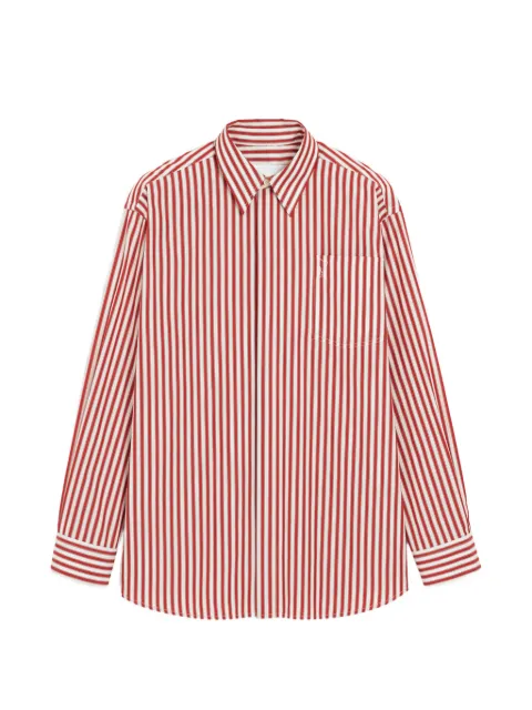 AMI Paris large striped shirt with embossed Ami de Coeur Red H26USH867CO0250