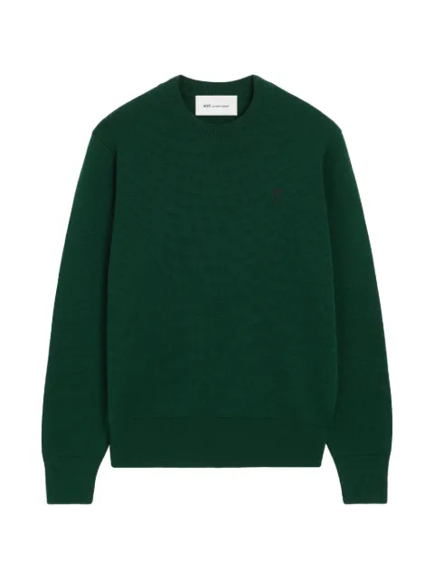 AMI Paris crewneck wool sweater with Ami de Coeur Green H26HKS826001