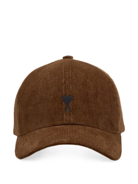 AMI Paris corduroy cotton cap with Ami de Coeur Brown H26UCP265CO0089