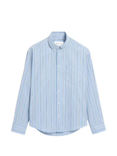 AMI Paris boxy striped cotton shirt with embossed Ami de Coeur Blue H26HSH873CO0249
