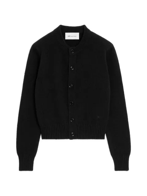 AMI Paris crew-neck cashmere cardigan with Ami de Coeur Black H26FKC364005