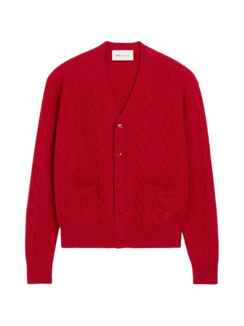 AMI Paris cable wool cardigan Red H26UKC393KN0189