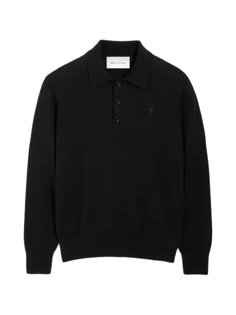 AMI Paris wool polo with Ami de Coeur Black H26HPL457KN0197
