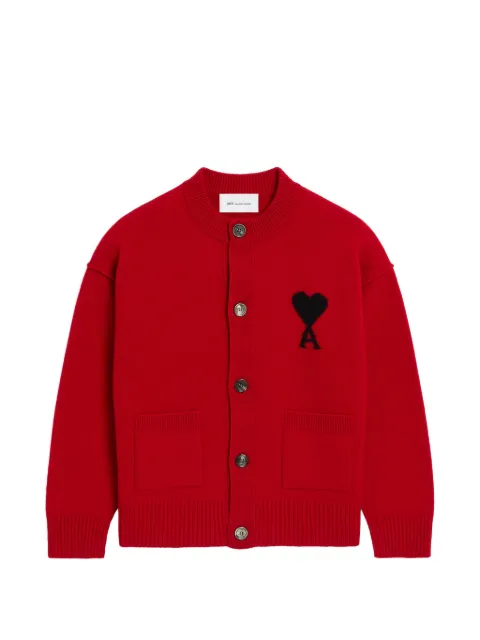 AMI Paris crewneck wool cardigan with Ami de Coeur Red UKC368018