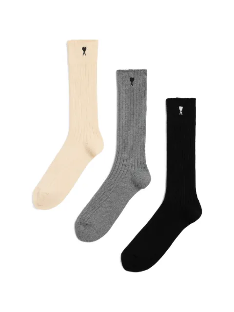 AMI Paris cotton three-pack socks with Ami de Coeur Grey H26USC627AK0024