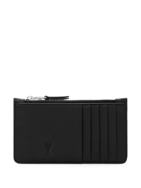 AMI Paris zipped cowhide-leather card holder with Ami de Coeur Black H26USL729AL0217