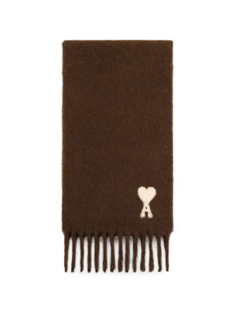 AMI Paris alpaca scarf with Ami de Coeur Brown H26USF673AW0004