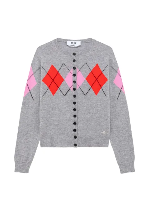 MSGM argyle-pattern button-up cardigan Grey 4141MDM2032677