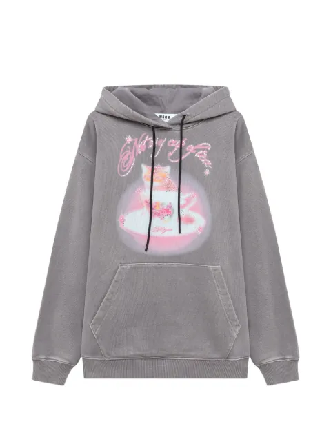 MSGM rhinestone-embellished graphic-print hoodie Grey 4141MDM105SE267787