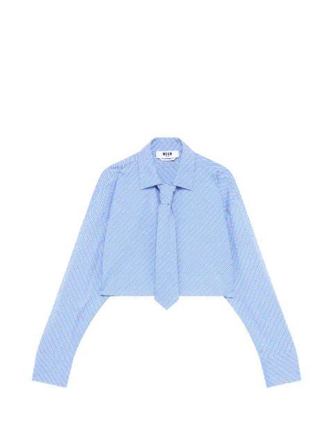 MSGM stripe-pattern cropped shirt Blue 4141MDE10267613