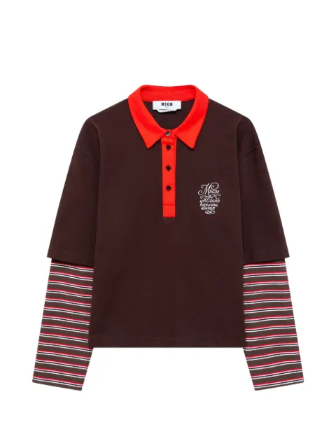 MSGM layered-sleeve logo-embroidered polo shirt Brown 4141MDM110267513