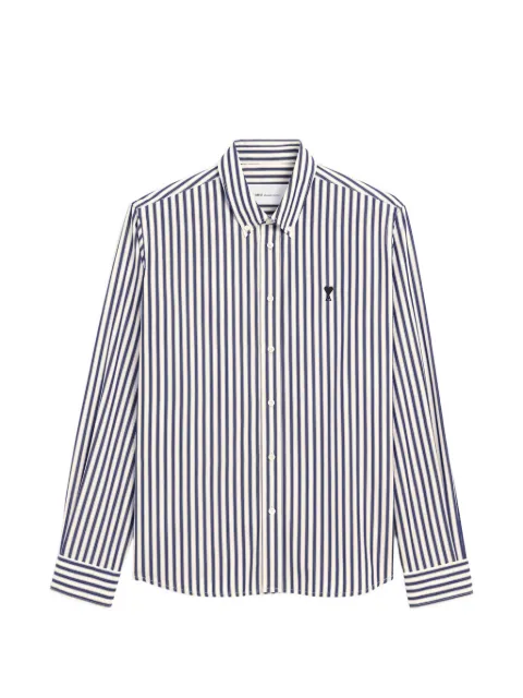 AMI Paris striped cotton shirt with Ami de Coeur Blue H26USH878CO0250