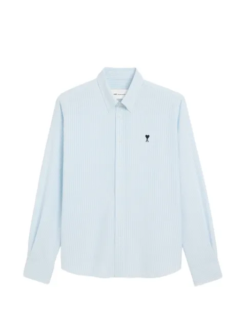 AMI Paris blue striped cotton shirt with Ami de Coeur button down Blue H26USH878CO0087