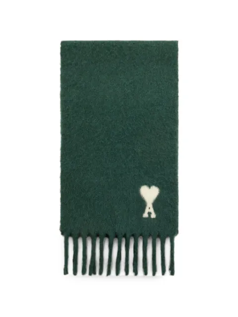 AMI Paris alpaca scarf with Ami de Coeur Green H26USF673AW0004