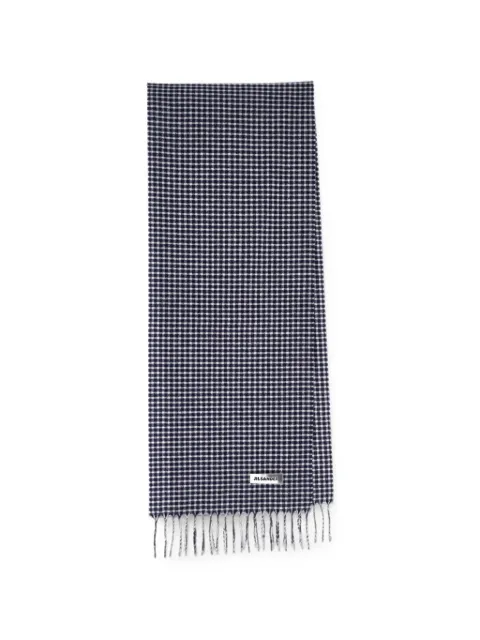Jil Sander check fringed scarf Blue J02TE0115J40377
