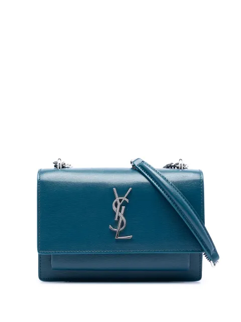 Saint Laurent Pre-Owned 2017 Mini Calfskin Monogram Sunset Wallet on Chain crossbody bag Blue PAJGX7DHUKV6IPDM