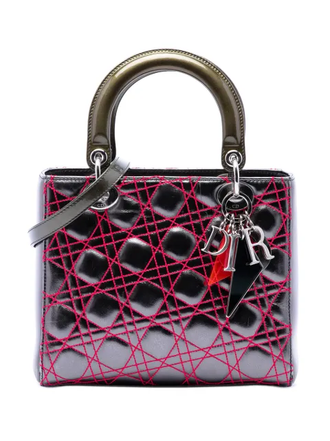 Christian Dior Pre-Owned 2011 Anselm Reyle Medium Metallic Lambskin Cannage Lady Dior satchel Grey F3Y1O8XEBY9DK296