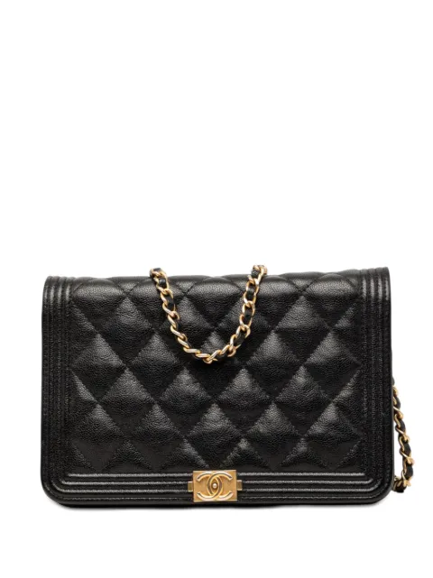 CHANEL Pre-Owned 2018-2019 Quilted Caviar Boy Wallet on Chain crossbody bag Black HNRY4Z1ARVEULPUT