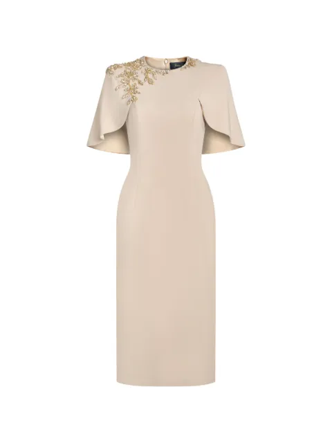 Jenny Packham Juniper crystal-embellished cape-sleeve dress Neutrals JPEX464