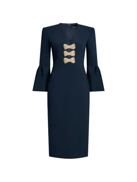 Jenny Packham Debut bow-embellished bell-sleeve dress Blue JPEX463