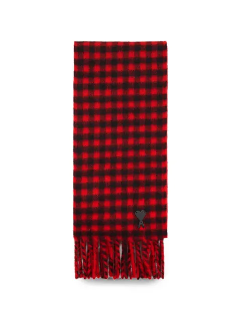 AMI Paris checkered wool scarf with Ami de Coeur Red H26USF699AW0059