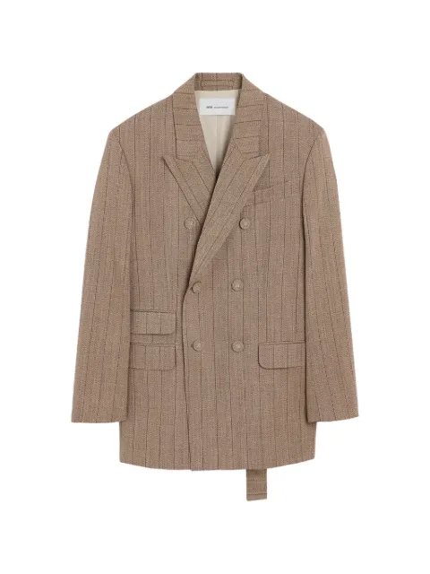 AMI Paris double-breasted striped wool blazer Brown H26HBV778WV0210