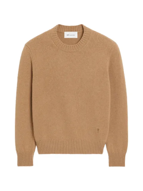 AMI Paris crew-neck cashmere sweater with Ami de Coeur Brown HKS832005