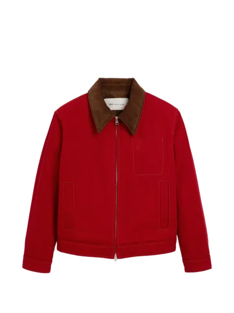 AMI Paris cotton zipped jacket with Ami de Coeur Red H26HJK922DE0132