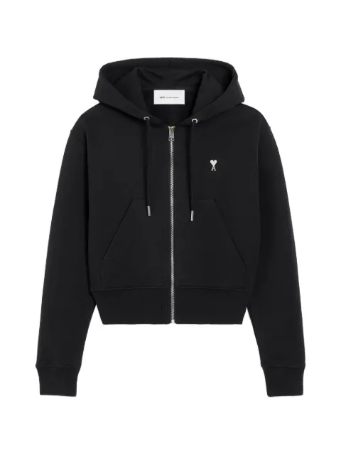 AMI Paris zipped cotton hoodie with Ami de Coeur Black H26FSW801730