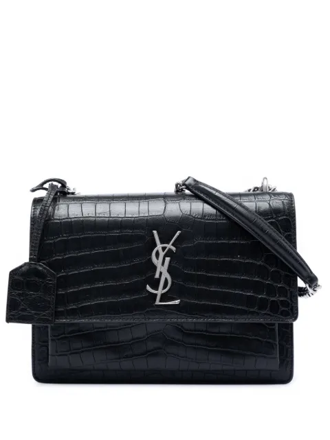 Saint Laurent Pre-Owned 2017 Medium Croc Embossed Leather Monogram Sunset crossbody bag Black PFCZEO3NTZ5YAJMX